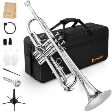 Imagem de Trompete Vangoa Bb - Instrumento de Metal Prata para Iniciantes com Ki