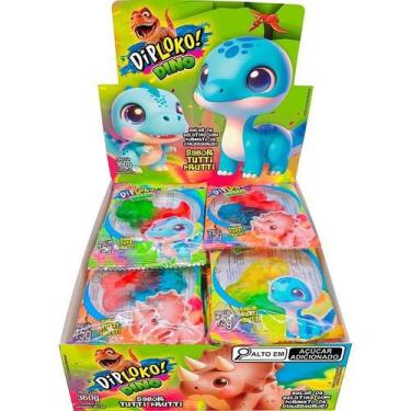 Imagem de Doce Dino Gummy Balas De Gelatina Tutti Frutti Display Com 24 Unidades