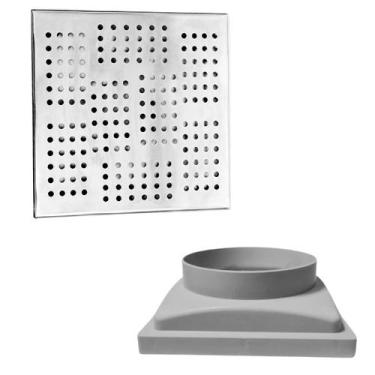 Imagem de Ralo Quintal 20x20 Inox Espelhado Coletor Cinza Saída Baixa 150mm 6 po