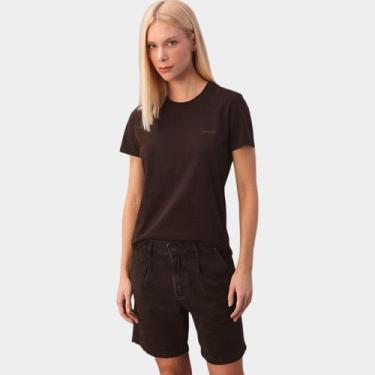 Imagem de Camiseta Calvin Klein Micrologo Feminina, Marrom, P
