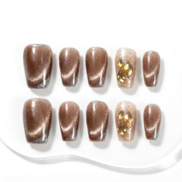 Imagem de Unhas Postiças Curtas Coffin Handmade Marrom Sun&Beam 10 Unidades - Su