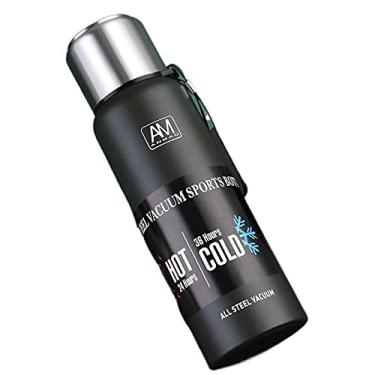 Imagem de Garrafa térmica de aço inoxidável de 1,5 litros, caneca de viagem de grande capacidade, garrafa a vácuo com corda e filtro para esportes, escritório, viagens, cor de aço
