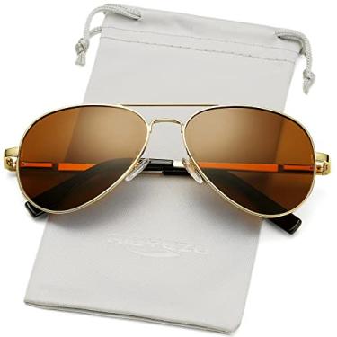 Imagem de AIEYEZO Óculos de Sol Aviador Polarizados, Vintage, Redondo, Metal, 100% UV400, A4 Gold/Brown, MM