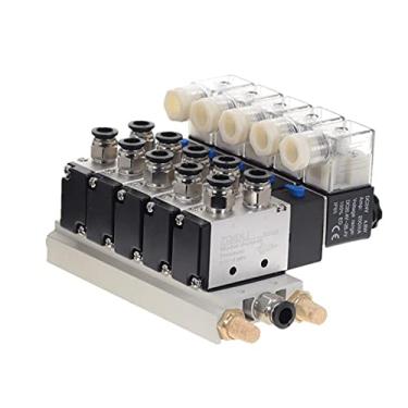 Imagem de Combinação pneumática de 5 vias 4V210-08 12V 24V 110V 220V 2 Posição cabeça única válvula de solenóide pneumática W Base YYDFPIIA (Color : 10mm Fittings, Specification : AC 110V)