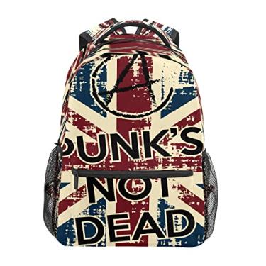 Imagem de Mochila escolar para meninos e meninas Punk Is Not Dead Retrô Bandeira do Reino Unido Inglaterra Bolsa de ombro para estudantes, meninos e meninas, leve, durável, bolsa de viagem para trilhas, acampamento, mochila de dia