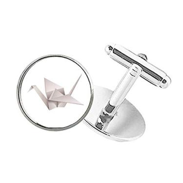 Imagem de DIYthinker Abotoaduras geométricas de origami abstrato padrão guindaste com botão redondo