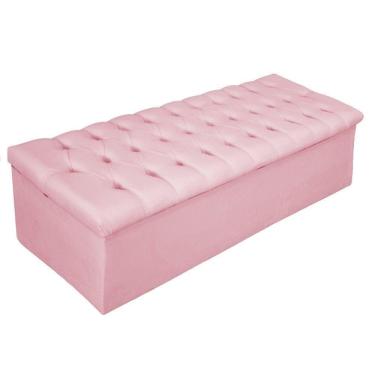 Imagem de Calçadeira Baú Estofada 140cm Casal Suede Rosa Adj Decor