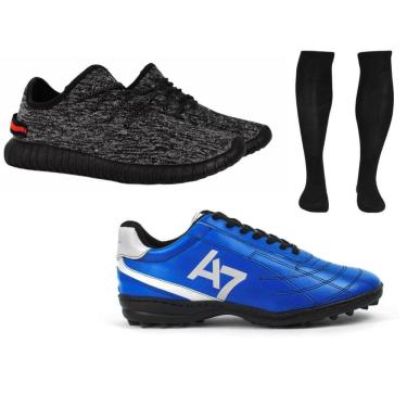 Imagem de Chuteira Society Masculina Solado Costurado de Borracha Conforto + Tênis + Meião