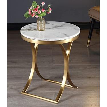Imagem de Mesa Lateral Luz Mesa Mesa de Centro de Mármore Luxo Moderno Minimalista Criativo Mesa Lateral de Aço Inoxidável Sala de Estar Sofá Lateral Pequena Mesa Redonda Mesa de Chá Mesa de Café (Cor: Mármore Branco)
