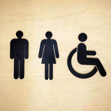 Imagem de Quadro/placa Sinalização Banheiro Masc/fem E Pne - indicativa - Toque 3D Cor:Preto