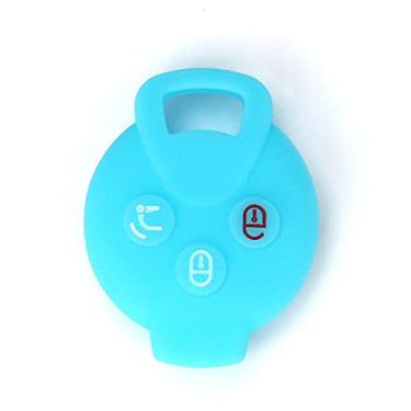 Imagem de CSHU Porta-chaves do carro capa porta-chaves Porta-chaves com anel, adequado para Mercedes Benz Smart City Coupe Cabrio Crossblade Fortwo Roadster K Forfour, azul claro