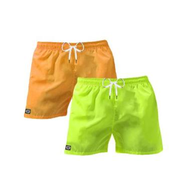 Imagem de Kit 02 Shorts Praia Mauricinho Neon Verde Laranja - Mp Moda Masculina