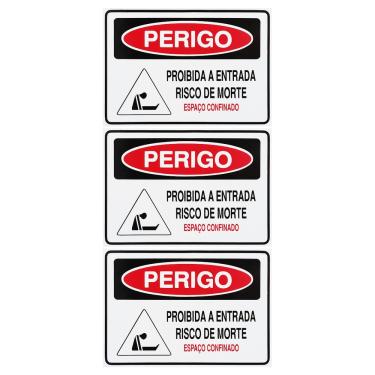 Imagem de Combo 3 Placas De Sinalização Perigo Proibida A Entrada Risco De Morte Espaço Confinado 30x20 Acesso - S-235/2 F9e