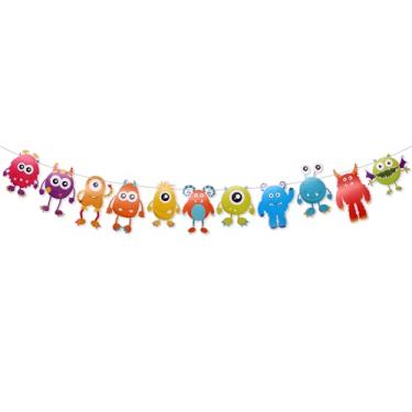 Imagem de Banner Little Monster para decoração de festa de aniversário tema monstro, suprimentos de festa de chá de bebê, guirlanda de monstros de desenhos animados