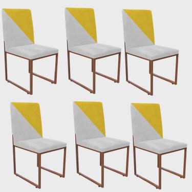 Imagem de Kit 06 Cadeira Office Stan Duo Sala de Jantar Industrial Ferro Bronze Sintético Branco e Amarelo - Ahazzo Móveis