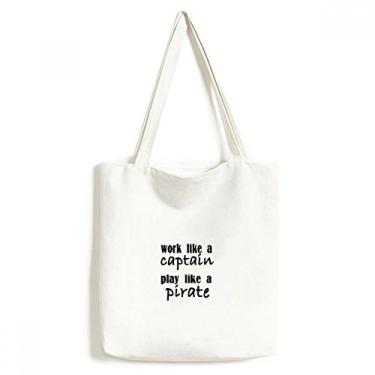 Imagem de Bolsa de lona Work Like Captain Play Like Pirate bolsa de compras casual bolsa de mão