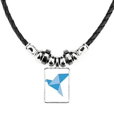 Imagem de DIYthinker Colar com padrão de pombo abstrato de origami azul, joia torque, pingente de corda de couro