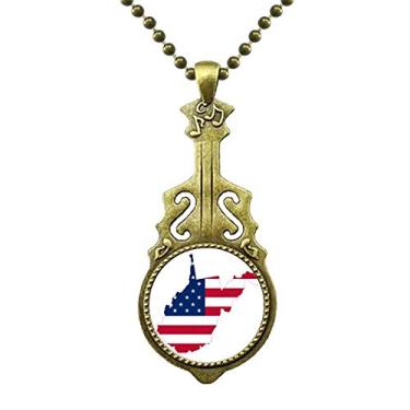 Imagem de DIYthinker Virginia USA Colar em forma de bandeira com listras de estrelas do mapa oeste antigo pingente de música de guitarra