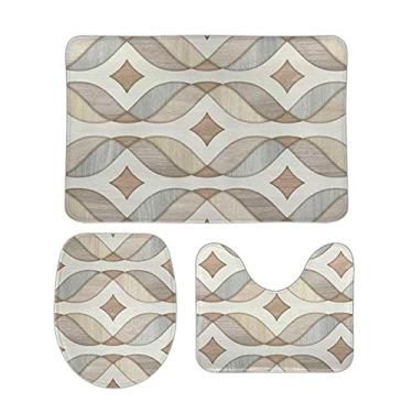 Imagem de Top Carpenter Conjunto de 3 peças antiderrapante de tapete de banheiro com textura de azulejo + capa para tampa de vaso sanitário + tapete para decoração de banheiro