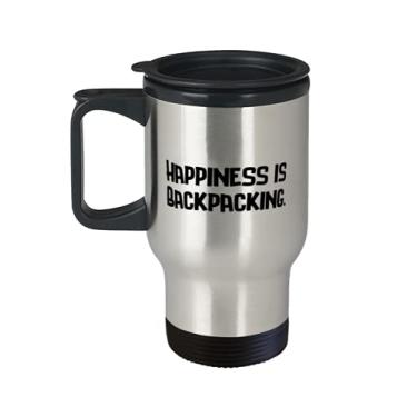 Imagem de Love Backpacking s, Happiness is Backpacking, Caneca de viagem de aniversário para mochila