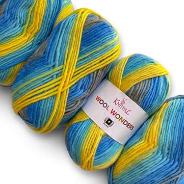 Imagem de Fio Wool Wonders para crochê, pacote com 4 (640 jardas/400 g), padrões livres - fio de lã para tricô - Aran/pesado #4 peso penteado médio - Blue Skies