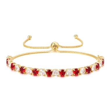 Imagem de Lovans Pulseiras de tênis para mulheres, pulseira de rubi, pulseira de zircônia cúbica de 4 mm em prata/ouro/ouro rosa, pulseira ajustável no tamanho de 7,6 a 23 cm, joias modernas, presentes (ouro e