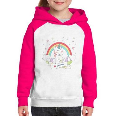 Imagem de Moletom Infantil Unicórnio Arco Íris - Foca na Moda, Branco, Rosa, 8