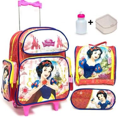 Imagem de Kit Mochila Branca de Neve de Rodinhas com Estojo e Lancheira Original