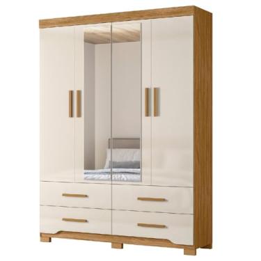 Imagem de Guarda Roupas Casal Com Espelho 4 Portas 4 Gavetas Miami Madeirado/Off White Moval