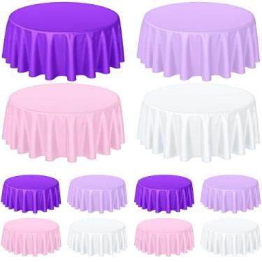 Imagem de Buryeah Toalha de mesa descartável de plástico redonda rosa e roxa de 213 cm, à prova d'água, para casamento, aniversário, menina, lavanda, borboleta, formatura, chá de bebê, 12 peças