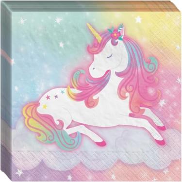 Imagem de Guardanapos de papel unicórnio para bebidas - 12,7 cm x 12,7 cm | multicoloridos | Pacote com 16