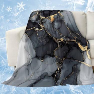 Imagem de Cobertores refrescantes de arte abstrata para pessoas que dormem quente preto dourado textura mármore gradiente, cobertor de gelo leve em mármore preto dourado 101,6 cm x 152,4 cm, cobertores frios de