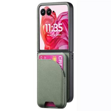 Imagem de POYUFRG Capa magnética para Motorola Razr 60 Ultra/60 Pro/60, carteira destacável com suporte para cartão, capa fina de couro antiderrapante, verde, 60