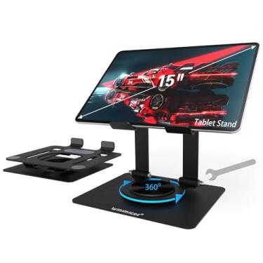 Imagem de Winimicot Suporte Para Tablet De Mesa, Com Base Metal Giratória 360, Haste Dupla Ajustável Em Vários Ângulos, Acessórios Escritório Doméstico Compatíveis Ipad, Samsung Galaxy Tabs E Muito Mais, Pret