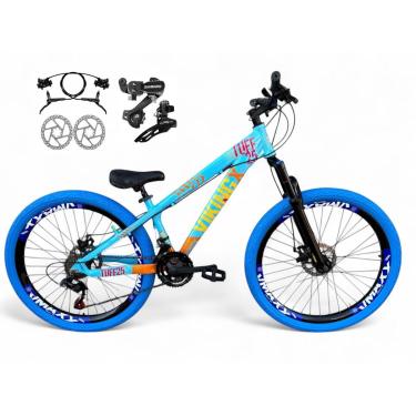 Imagem de Bicicleta Aro 26 Vikingx Tuff Freeride Câmbios Shimano 21v Freio Hidráulico Aros Vmaxx DH Pneu Flame-Unissex