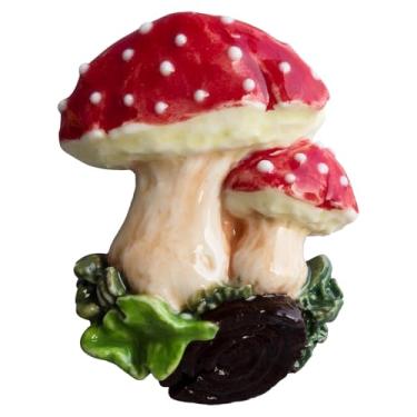 Imagem de 1 pç Ímã de geladeira decorativo de cogumelo vermelho de cerâmica 3D, ímã decorativo de geladeira de cogumelo, tema de jardim