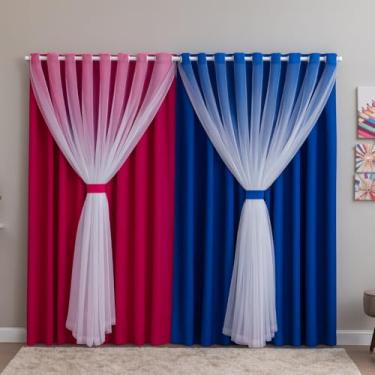 Imagem de Cortina Voil com Forro, 3,00x2,20m, 2 Panos, Decorativa para Sala e Quarto, Branco (PINK/ROYAL)