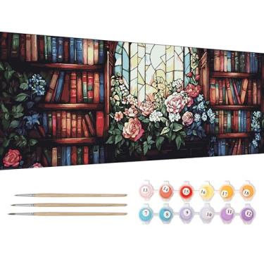 Imagem de Reofrey Kit grande de pintura por números para adultos flores - tela de 30 x 80 cm, pintura de paisagens por número - conjunto de tinta acrílica - arte DIY relaxante para iniciantes e especialistas