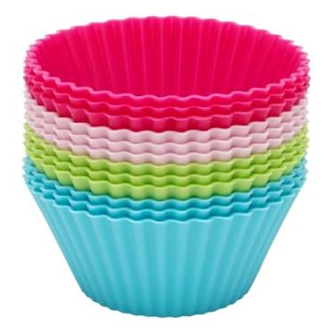 Imagem de Kit Forminhas de Silicone para Cupcake, Antiaderente, Reutilizável, Resistente ao Calor, Compatível com Forno e Airfryer (12 peças, Colorido)