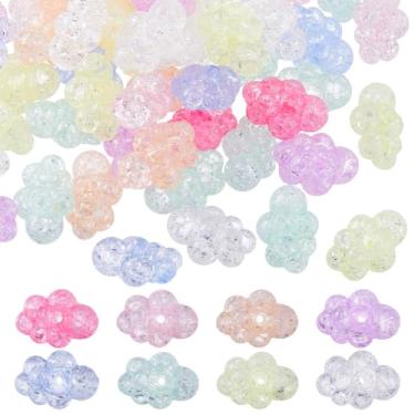 Imagem de DICOSMETIC 60 peças grandes contas de acrílico nuvem crackle contas de acrílico transparente colorido 3D grânulo focal bonito grosso para chaveiro canetas faça você mesmo joias, orifício: 2 mm