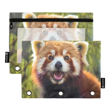 Imagem de Wassud Pacote com 2 pastas de fichário de panda vermelho sorridente com 3 furos, pasta organizadora de arquivos para casa, escritório