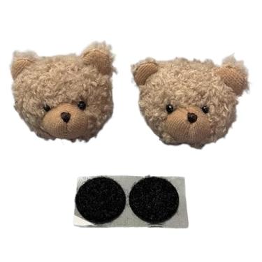 Imagem de KiBcsLic 1 par de enfeites divertidos e adoráveis ​​para capacete, acessórios decorativos para ciclismo, motociclismo e esqui, com fecho adesivo, Marrom