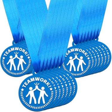 Imagem de AmazingSpark Medalhas de borracha de 60/120 peças em massa, medalhas de prêmio de borracha de 5 cm com vencedor da fita incentivam a participação da equipe em competições de prêmios de troféus (60