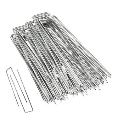 Imagem de Estacas Para Jardim - 50 Peças Com Pregos Em Forma De U,Estacas de Tenda Galvanizadas de 15 cm - Para Chão, Quintal, Relvado, Paisagismo, Tenda, Cerca, Cobertura de Plantas
