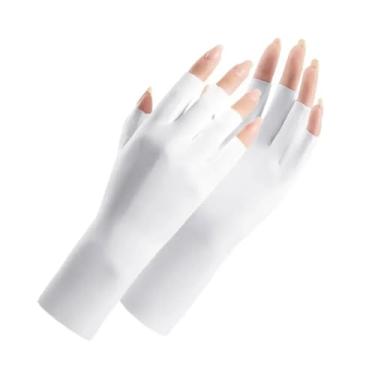 Imagem de Ice Silk Luvas de cinco dedos luvas de proteção UV de verão luvas femininas de seda gelo respirável protetor solar luvas de condução (brancas)