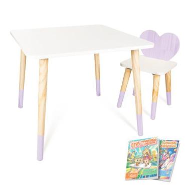 Imagem de Kit Mesa e Cadeira Infantil Coração Lilás - Eita! Casa Perfeita