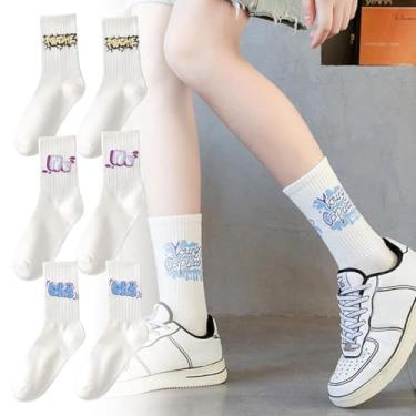 Imagem de 5 pares de meias esportivas femininas brancas modernas, absorventes de suor, longas para outono e inverno