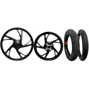 Imagem de Par Roda Liga Leve Pop 100 110 Pé Galinha Com Pneus Sem Câmara - Atrox