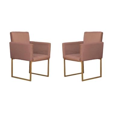 Imagem de Kit 02 Poltronas Decorativas Klara Base Dourada Em Suede Cappuccino