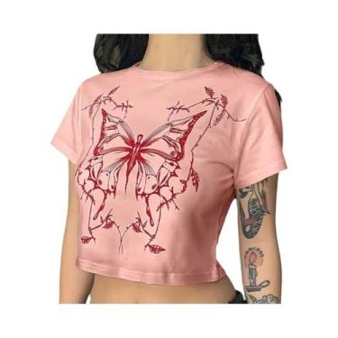 Imagem de Camiseta Feminina Vintage Com Estampa De Borboleta, Estilo Grunge, Gol